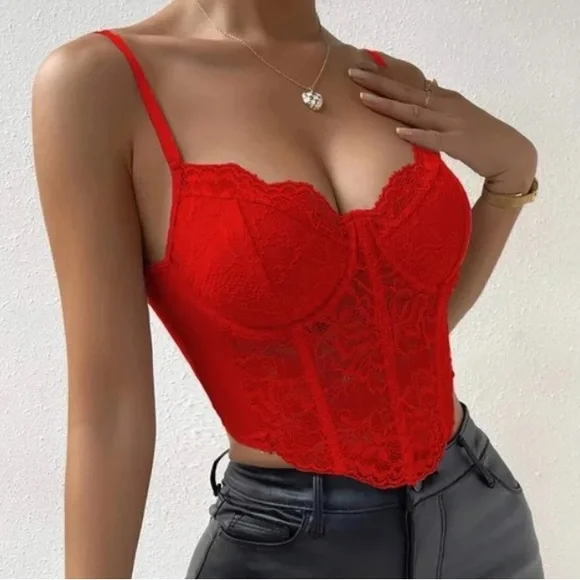 Luxe red corset crop top bralette - Picture 2 of 16